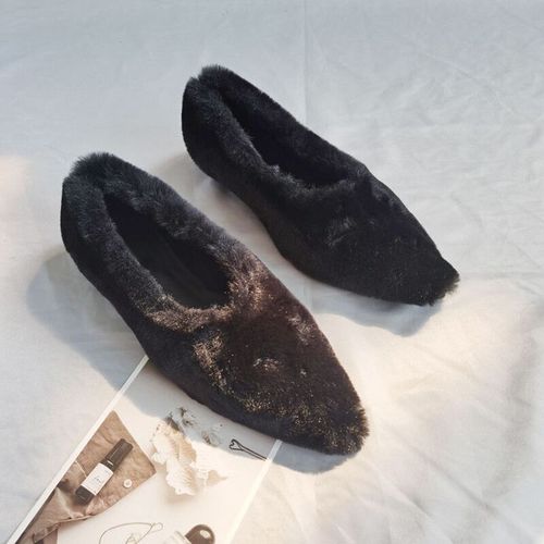 Chaussures De Ballet Plates En Fourrure Parker Pointues Pour Femmes,Mocassins Peu Profonds En Peluche Chaude,Chaussures Provoqu  Talons En Fourrure Concis Pour Dames,Mode Hivernale - 36