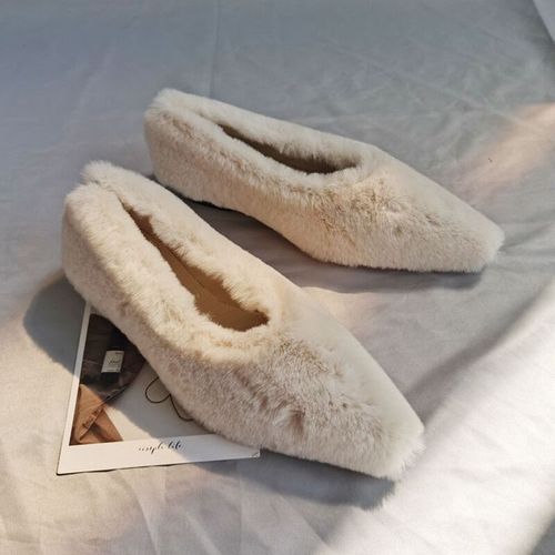 Chaussures De Ballet Plates En Fourrure Parker Pointues Pour Femmes,Mocassins Peu Profonds En Peluche Chaude,Chaussures Provoqu  Talons En Fourrure Concis Pour Dames,Mode Hivernale - 37