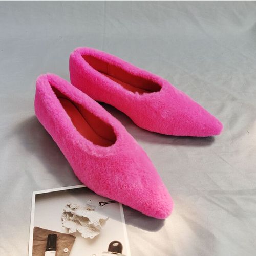 Chaussures De Ballet Plates En Fourrure Parker Pointues Pour Femmes,Mocassins Peu Profonds En Peluche Chaude,Chaussures Provoqu  Talons En Fourrure Concis Pour Dames,Mode Hivernale - 37