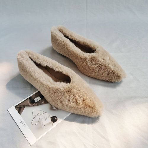Chaussures De Ballet Plates En Fourrure Parker Pointues Pour Femmes,Mocassins Peu Profonds En Peluche Chaude,Chaussures Provoqu  Talons En Fourrure Concis Pour Dames,Mode Hivernale - 37