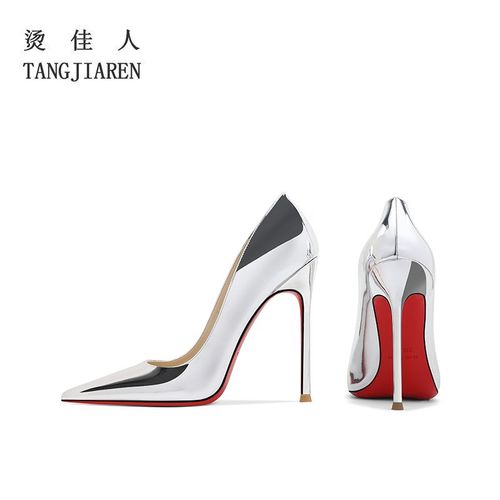Chaussures De Banquet  Talons Hauts Argents Et Fins En Cuir Verni,Bouche Peu Profonde Et Jolie Tue,Grande Semelle Rouge,Pour Femme, - 43