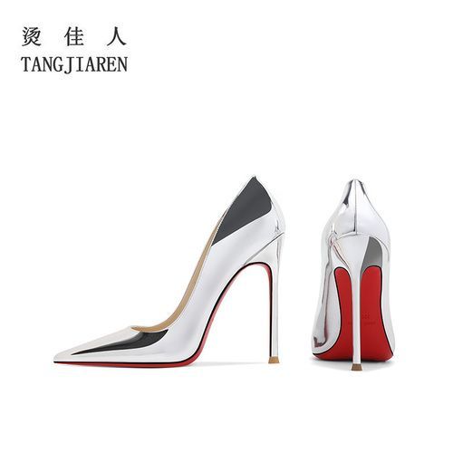 Chaussures De Banquet  Talons Hauts Argents Et Fins En Cuir Verni,Bouche Peu Profonde Et Jolie Tue,Grande Semelle Rouge,Pour Femme, - 44