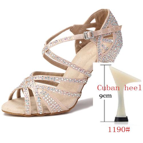 Chaussures De Brevlatine En Satin De Soie Et Strass Brillants,Talons Hauts Cubains De 9 Cm Pour Femme - 35