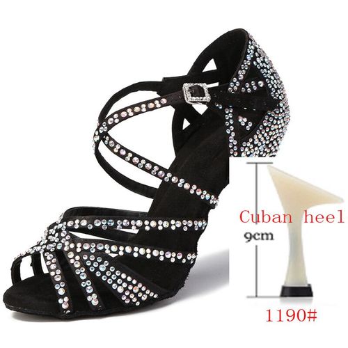 Chaussures De Brevlatine En Satin De Soie Et Strass Brillants,Talons Hauts Cubains De 9 Cm Pour Femme - 35
