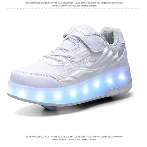Chaussures De Course Pour Enfants Chaussures  Roulettes Automatiques Rechargeables Avec Lampe Flash Pour Filles En Stock Taille 29 Couleur Qq7 Blanc Gris  Double Roue