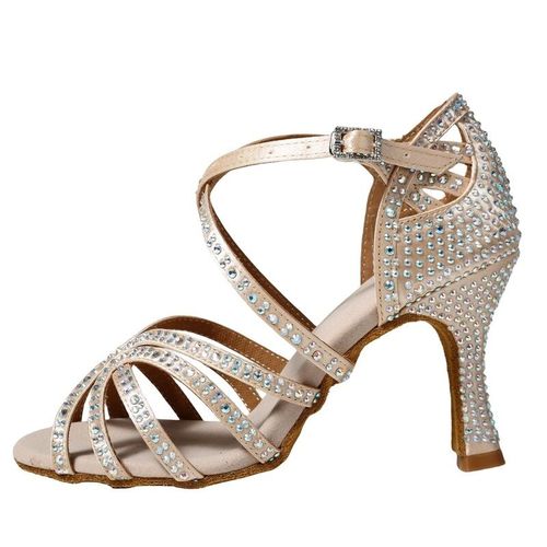 Chaussures De Danse Latine Carres  Talons Mi-Hauts Pour Femmes,Semelle Souple,Diamant,Chacha,Adulte,t,2024 - 43