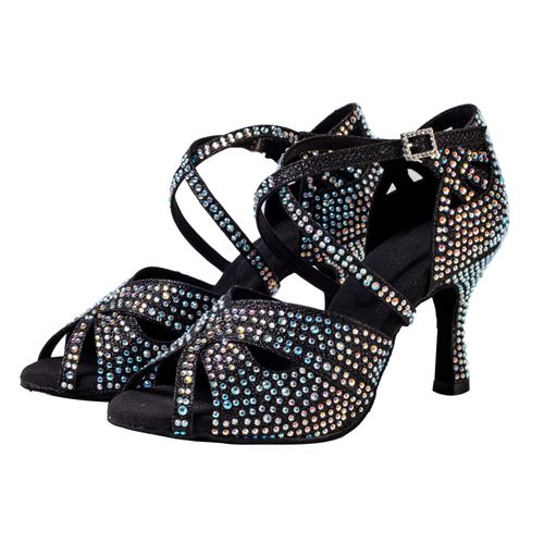 Chaussures De Danse Latine Incrustes De Diamants Argents,Talons Hauts,Noir,Spcial,7 1/2cm - 36