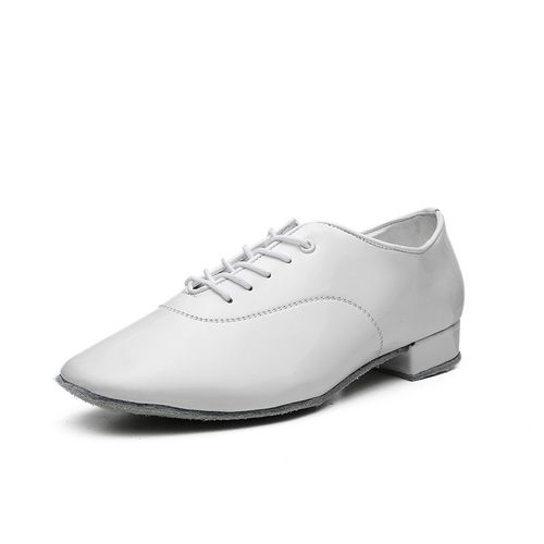 Chaussures De Danse Latine Pour Hommes,Chaussures De Salle De Bal Modernes En Cuir, Talons Carrs,Pour Enfants,Baskets Blanches De Jazz - 43