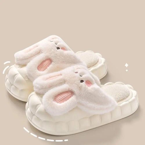 Chaussures De Lapin Mignonnes Pour Femmes,Pantoufles Floues D'hiver,Poignes,Chaussures De Maison Lavables,Pantoufle De Sol Intrieure,Jardin Extrieur