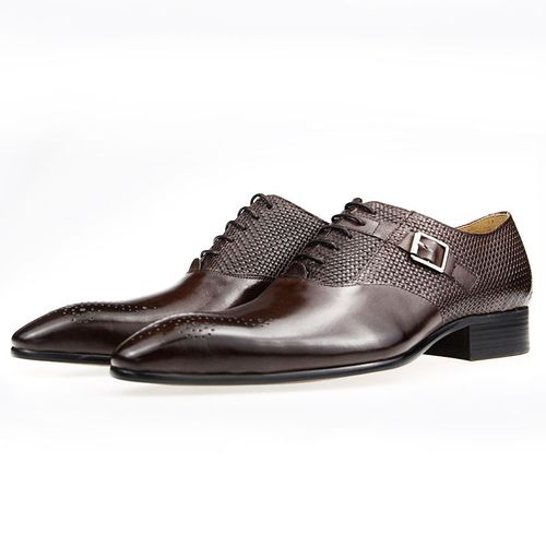 Chaussures De Luxe En Cuir Vritable Pour Hommes,Brogues  Lacets, Bout Pointu, La Mode,Pour Mariage,Noir,Vert,Caf - 39