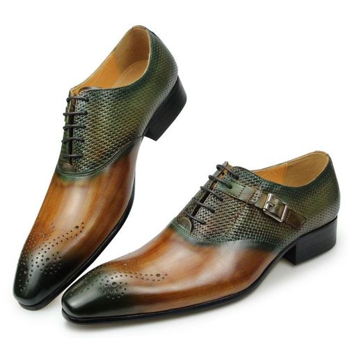 Chaussures De Luxe En Cuir Vritable Pour Hommes,Brogues  Lacets, Bout Pointu, La Mode,Pour Mariage,Noir,Vert,Caf - 39