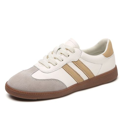 Chaussures De Luxe Plates En Cuir Pour Femme,Baskets Classiques Rtro,Coupe Basse, Lacets,Dcontractes,Rondes,Gris,Blanc,Automne 2023 - 36