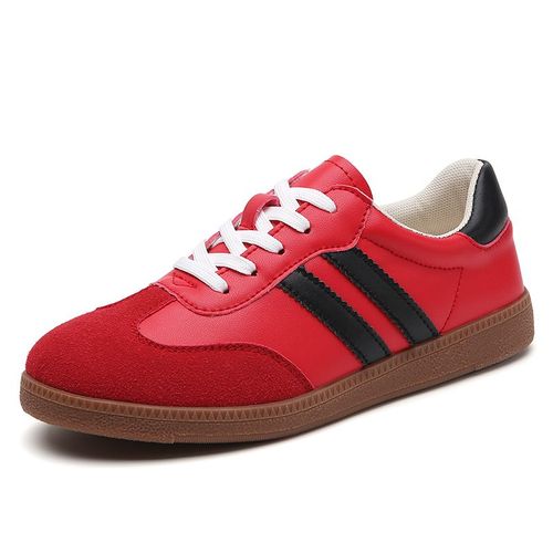Chaussures De Luxe Plates En Cuir Pour Femme,Baskets Classiques Rtro,Coupe Basse, Lacets,Dcontractes,Rondes,Gris,Blanc,Automne 2023 - 36