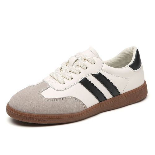 Chaussures De Luxe Plates En Cuir Pour Femme,Baskets Classiques Rtro,Coupe Basse, Lacets,Dcontractes,Rondes,Gris,Blanc,Automne 2023 - 40