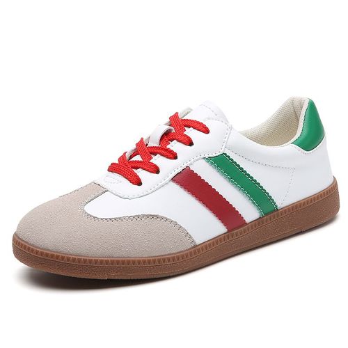 Chaussures De Luxe Plates En Cuir Pour Femme,Baskets Classiques Rtro,Coupe Basse, Lacets,Dcontractes,Rondes,Gris,Blanc,Automne 2023 - 38