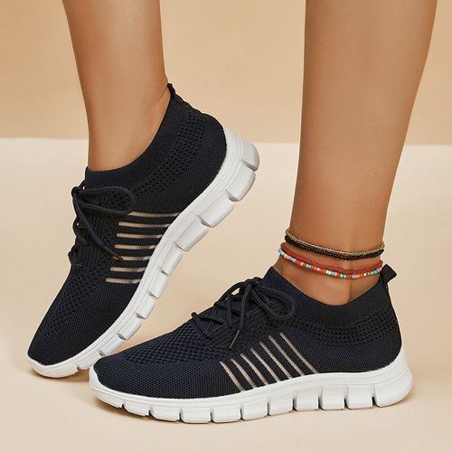 Chaussures De Marche En Tricot  Semelle Souple Pour Femmes,Baskets De Course Respirantes Lgres,Chaussures Plates Dcontractes  Enfiler,Vert,Grande Taille,2023 - 38