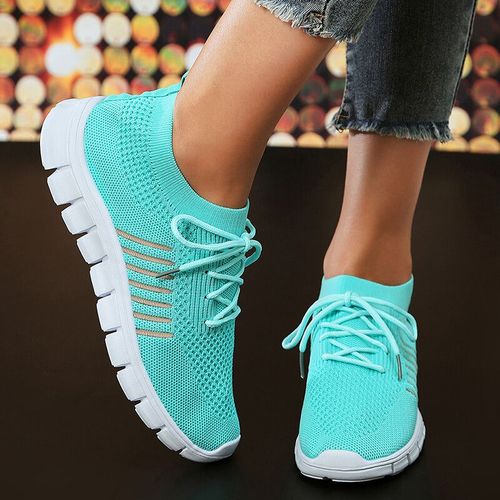 Chaussures De Marche En Tricot  Semelle Souple Pour Femmes,Baskets De Course Respirantes Lgres,Chaussures Plates Dcontractes  Enfiler,Vert,Grande Taille,2023 - 40