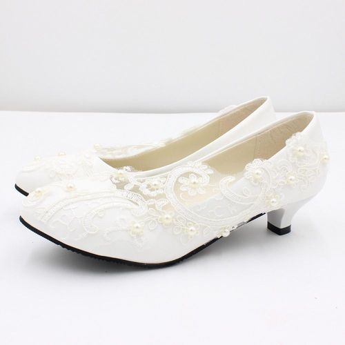 Chaussures De Mariage En Dentelle Blanche Pour Femmes,Grande Taille,Chaussures  Talons Bas,Chaussures  Bout Rond,2022,Bh2203 - 38
