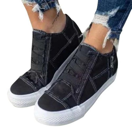 Chaussures De Soutien De L'arche  Ressort Semelle paisse Chaussures En Toile Dcontractes Avec Fermeture  Sangle lastique Mise En Place Rapide Pour Les Femmes Quotidiennement Noir,40