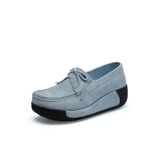 Chaussures Dcontractes Compenses Pour Femmes-Fond De Muffin En Daim Avec Pompon,Gris Gris,36