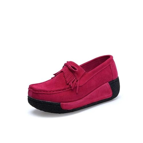 Chaussures Dcontractes Compenses Pour Femmes-Fond De Muffin En Daim Avec Pompon,Rouge 38 Rouge,38