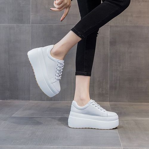 Chaussures Dcontractes En Cuir Vritable Pour Femmes,Super Optique,Plate-Forme De 8cm,Baskets Compenses,Grosses Chaussures Plates De Printemps,Mode - 38