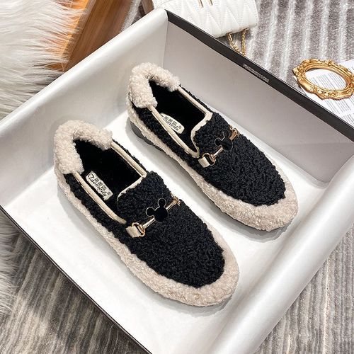 Chaussures Dlicates En Laine D'agneau Pour Femmes,Mocassins En Laine,Bottes Plates En Fourrure De Mouton,Document Mixte,Chaud,Hiver,Dames,2022
