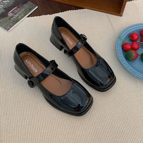Chaussures En Cuir  Bout Carr Pour Femmes,Sandales  Talons Carrs,lgantes,Peu Profondes,2023 - 35
