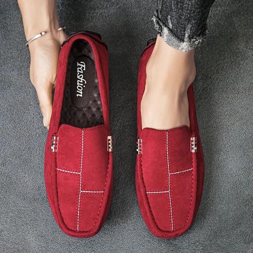 Chaussures En Cuir  Enfiler Pour Hommes,Chaussures Dcontractes Pour Hommes,Chaussures De Conduite Rouges Confortables,Mocassins Non Alds,2024 - 43