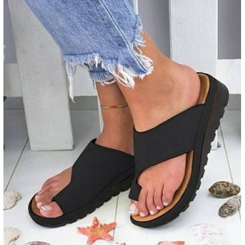 Chaussures En Cuir Artificiel Pour Femmes, Sandales Souples  Semelles Compenses Et Confortables, Pantoufles Correctrices Orthopdiques  Gros Orteils