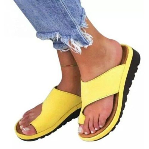 Chaussures En Cuir Artificiel Pour Femmes, Sandales Souples  Semelles Compenses Et Confortables, Pantoufles Correctrices Orthopdiques  Gros Orteils