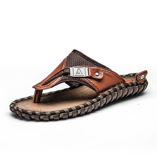 Chaussures En Cuir Vritable Faites  La Main Pour Hommes,Chaussures De Vache Dcontractes,Tongs De Plage,Baskets D't,Sandales Plates D'extrieur,Marque De Luxe