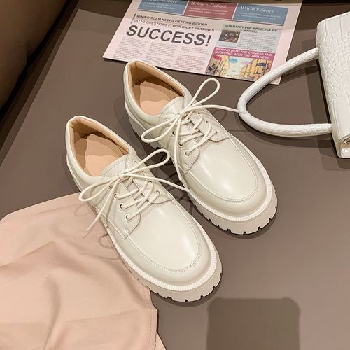 Chaussures En Cuir Vritable Pour Femmes,Mocassins Blancs De Style Britannique  Bout Rond,Chaussures  Plateforme Dcontractes Pour Femmes,Printemps - 38