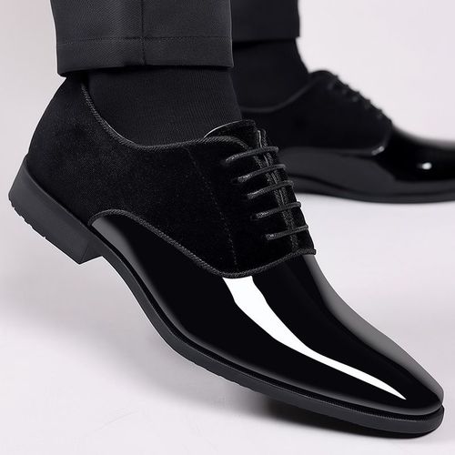 Chaussures En Cuir Verni Classiques Noires Pour Hommes,Chaussures D'affaires Dcontractes, Lacets,Formelles,Chaussures De Travail De Bureau,Fte Masculine,Chaussures Oxfords De Mariage - 45
