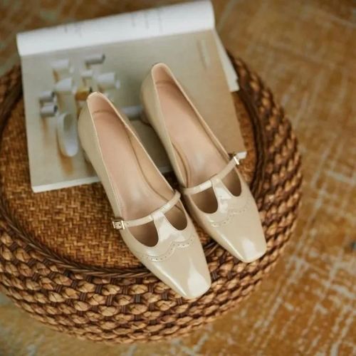Chaussures En Cuir Verni Pour Femmes,En Forme De T,Talon pais,Polyvalentes,Simples,Article N  1302,Printemps 2021 - 33