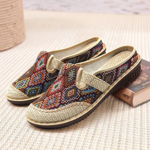 Chaussures En Lin Brodes De Style Ethnique Pour Femmes,Pantoufles Dcontractes Respirantes Pour L'extrieur,Nouvelle Mode - 35