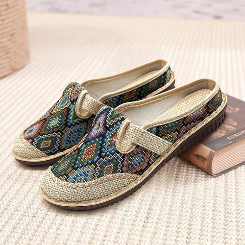 Chaussures En Lin Brodes De Style Ethnique Pour Femmes,Pantoufles Dcontractes Respirantes Pour L'extrieur,Nouvelle Mode - 40