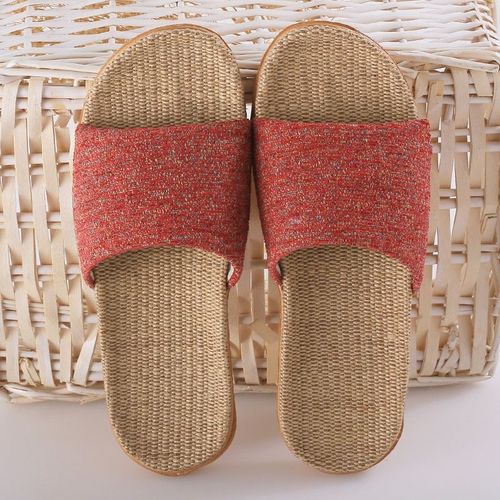 Chaussures En Lin Pour Femmes, Chaussures De Sol D'intrieur De Loisirs De Couleur Assortie, Pantoufles D't Pour La Maison, Pantoufles Plates  Bout Ouvert Pour Dames - 43