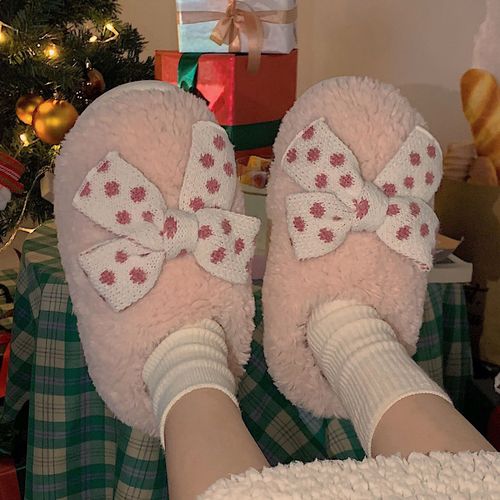 Chaussures En Peluche Chaudes  Talon Tout Compris Pour Femmes, Pantoufles En Coton  Semelle Souple