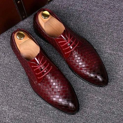 Chaussures Habilles En Cuir De Crocodile Pour Hommes-Pointu Dcontract Brogue,Taille 47 Rouge Rouge,47