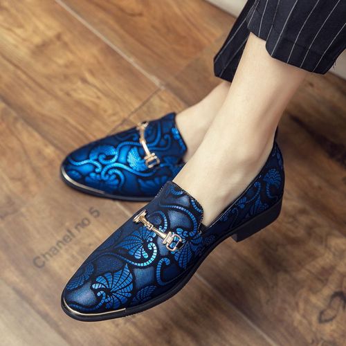 Chaussures Habilles En Cuir Pour Hommes,Chaussures De Luxe Britannique En Or Bleu  Motif National Oxfords,Chaussures Classiques De Bal De Mariage Pour Hommes