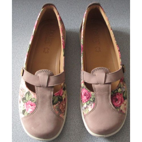 Chaussures Hotter Nirvana Truffle/Rose Floral (Beige Avec Motif Fleurs Tons Rose/Vert)-Textile/Nubuck (Toile Double Cuir)-Semelle Intrieure Amovible-Forme Plate Hauteur Talon 2.3cm-Taille 7 Soit 41