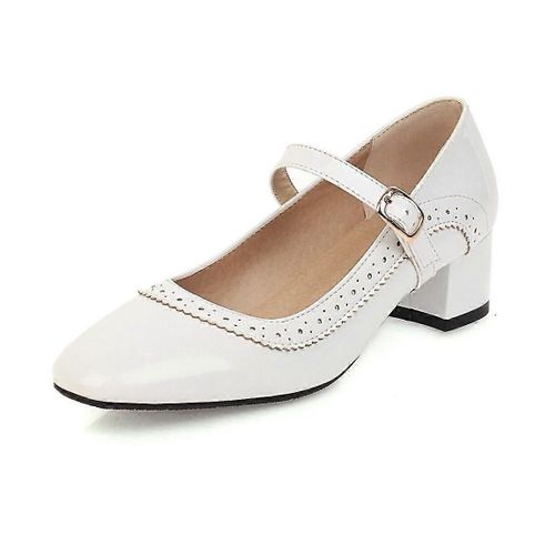 Chaussures Mary Jane Pour Femmes, Style Brogue Rtro, Avec Boucle Et Bride, Couleur Unie, Rsistantes  L'usure,  Talons Carrs, Lgres Et Dcontractes, En Cuir