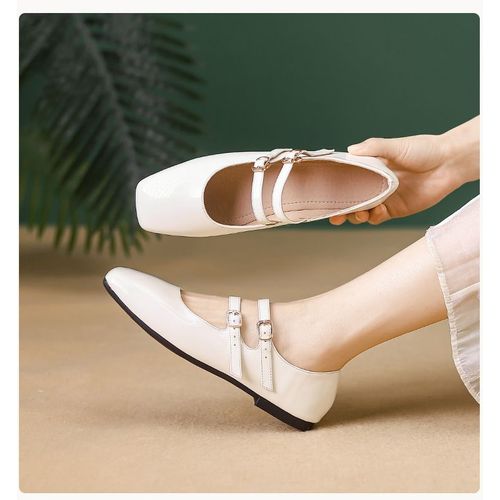 Chaussures Mary Janes En Cuir Pour Femmes,Chaussures Carres Parker,Chaussures De Crateurs  Double Structure,Talons Bas,Chaussures Nues Pour Femmes - 40