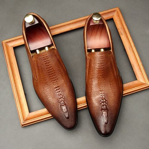 Chaussures Oxford De Mariage Faites  La Main Pour Hommes,Chaussures Provoqu Plates En Cuir Vritable,Mocassins D'affaires Formels,Motif Crocodile,Noir Et Bleu,t - 41