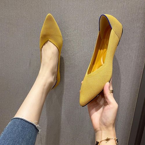 Chaussures Plates  Enfiler En Tricot Pour Femmes,Mocassins En Maille Extensible,Chaussures De Ballet Peu Profondes,Confortables,2023 - 38