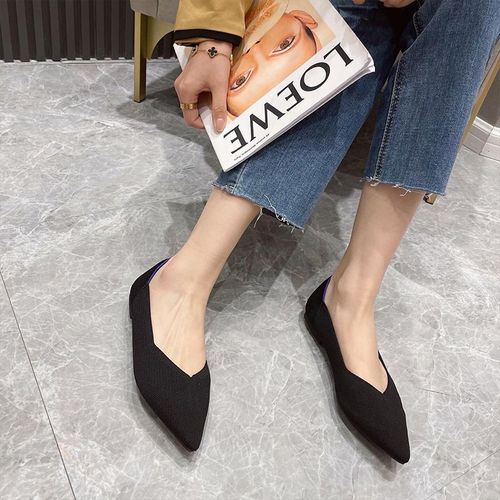 Chaussures Plates  Enfiler En Tricot Pour Femmes,Mocassins En Maille Extensible,Chaussures De Ballet Peu Profondes,Confortables,2023 - 34