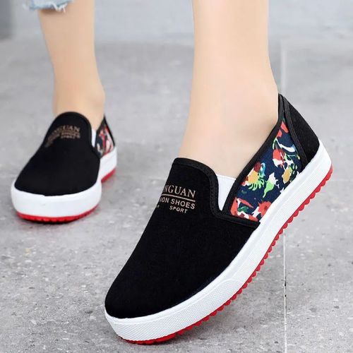 Chaussures Plates  Enfiler Pour Femmes,En Toile,Classiques,Noires,Dcontractes,Blanches, La Mode,A5241c - 36