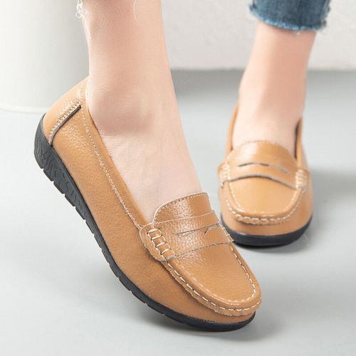 Chaussures Plates En Cuir Vritable Pour Femmes,Mocassins  Enfiler Peu Profonds,Chaussures D'infirmire Pour Dames,Plate-Forme Douce Dcontracte,2023 - 35