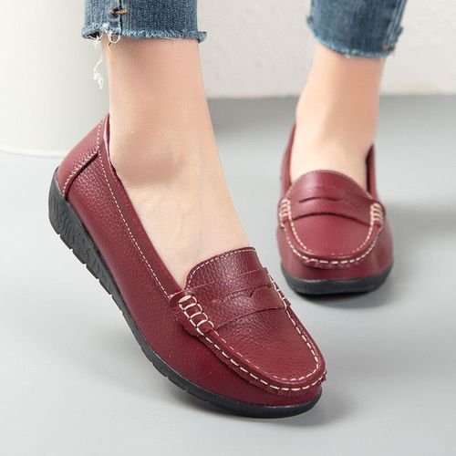 Chaussures Plates En Cuir Vritable Pour Femmes,Mocassins  Enfiler Peu Profonds,Chaussures D'infirmire Pour Dames,Plate-Forme Douce Dcontracte,2023 - 37
